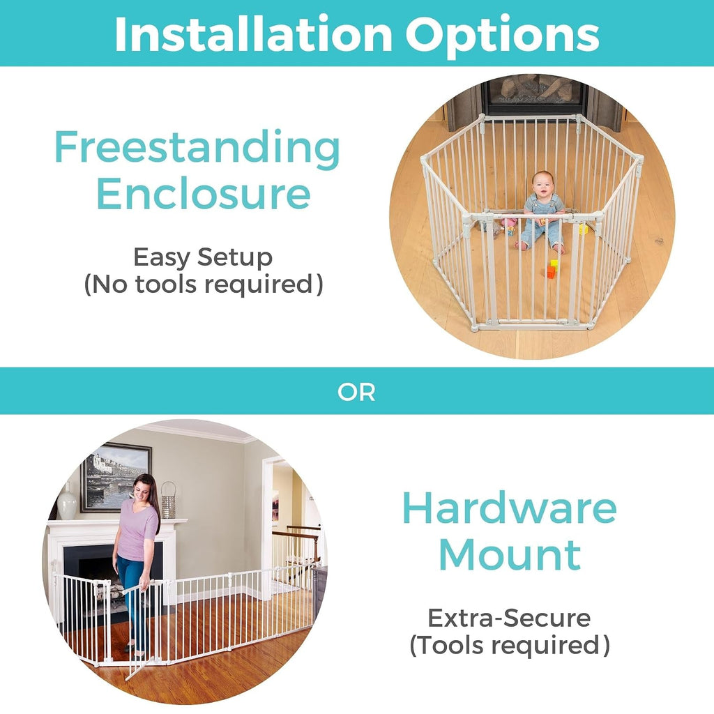 3 In 1 Metal Superyard Baby Play Yard: 6 Panel Playpen, Safety Gate, or Extra Wide Baby Fence - Encloses Up to 10