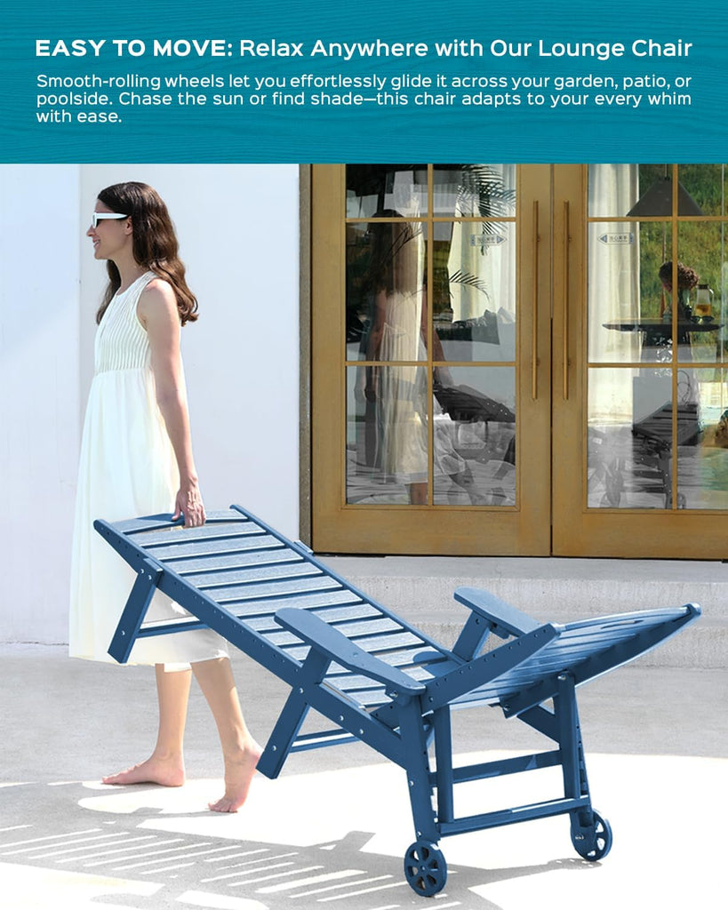 Oversized Outdoor Chaise Lounge Chair, HDPE Patio Chair with Wheels | Oversized outdoor HDPE chaise lounge with