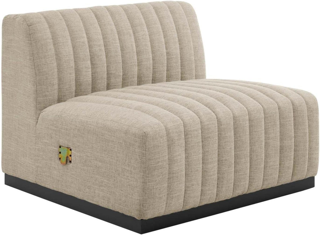 Conjure 5Pcs L-Shaped Channel Tufted Fabric Sectional in Beige/Black