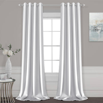 Faux Silk Greyish White Blackout Curtains 52W x 96L 2 Panels