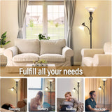 Torchiere Floor Lamp, LED Standing Reading Light with Glass Shade Corner Bedroom Home Office,Bulbs Included (Red Brown