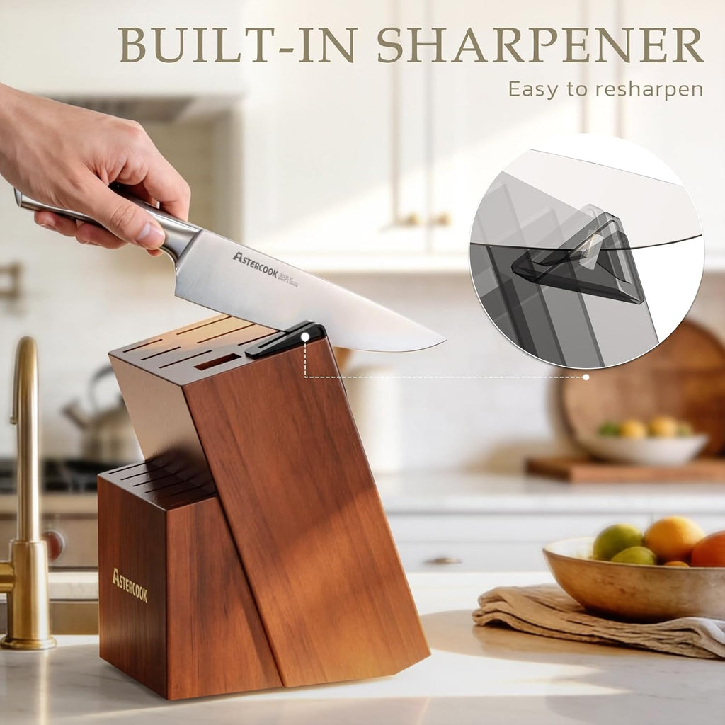 Knife Set, Kitchen Knives Set with Block and Sharpener Full Tang 15 Pcs Stainless Steel Knives, Dishwasher Safe Knife