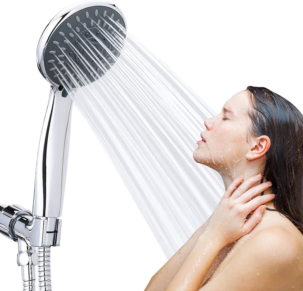 High Pressure Handheld Shower Head Briout 5-Settings Powerful Water Spray Shower Head against Low Pressure Water Flow