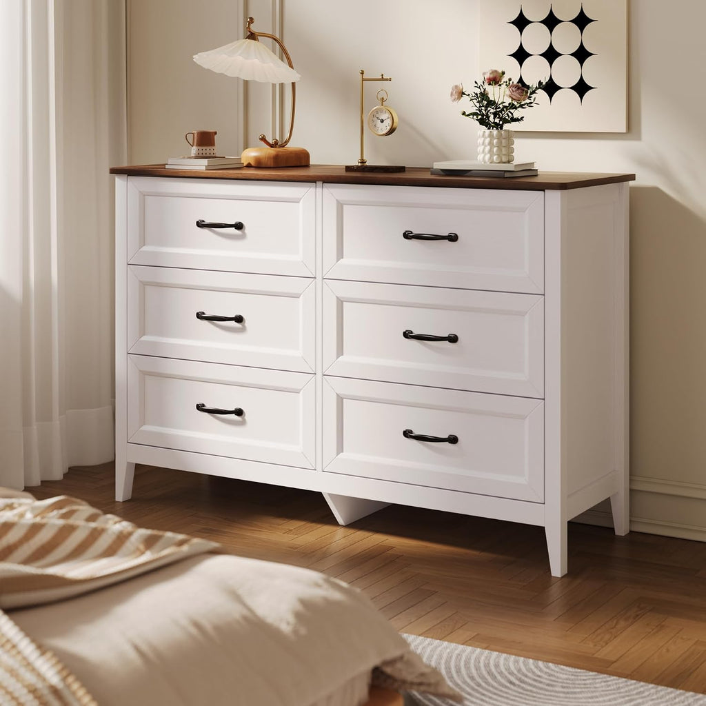 47.2" W Drawer Dresser, 6 Chest of Drawers, Dresser | Wooden Chest of Drawers with Ample Storage Space, Smooth Rail