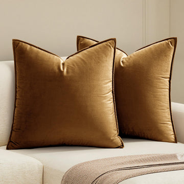 Decorative Golden Brown Velvet Throw Pillow Covers for Couch 22x22
