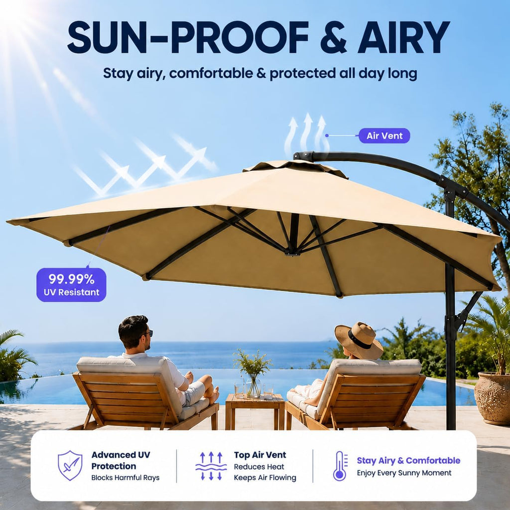 10FT Patio Umbrella with Base, Outdoor Umbrella Pool Umbrella Cantilever Umbrells