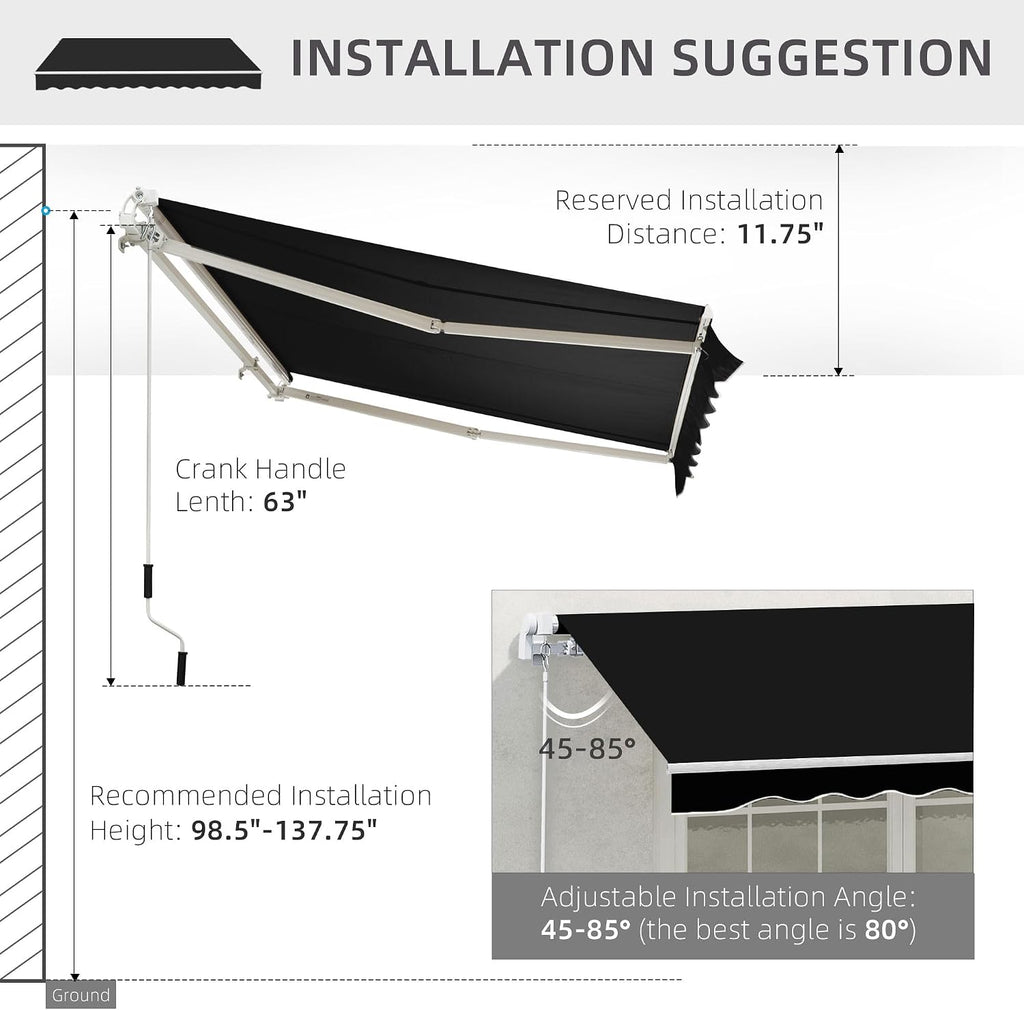 8' x 7' Patio Retractable Awning, Manual Exterior Sun Shade Deck Window Cover, Black