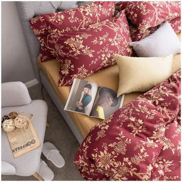 Eastern Floral Chinoiserie Blossom Print Duvet Quilt Cover Navy Blue Tan White Asian Style Botanical Tree Branches