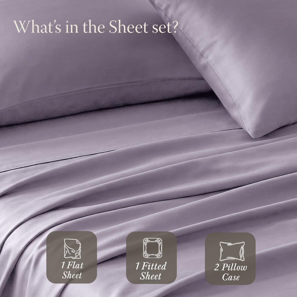 400 Thread Count Egyptian Cotton Queen Sheet Set, Sateen, Lilac