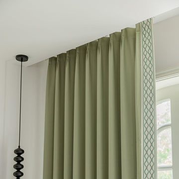 Luxury Curtains, Pinch Pleat, Wrinkle Free, Geometric Trim, Perfect for Stylish Living Rooms 2Panels (Green, 50" W x