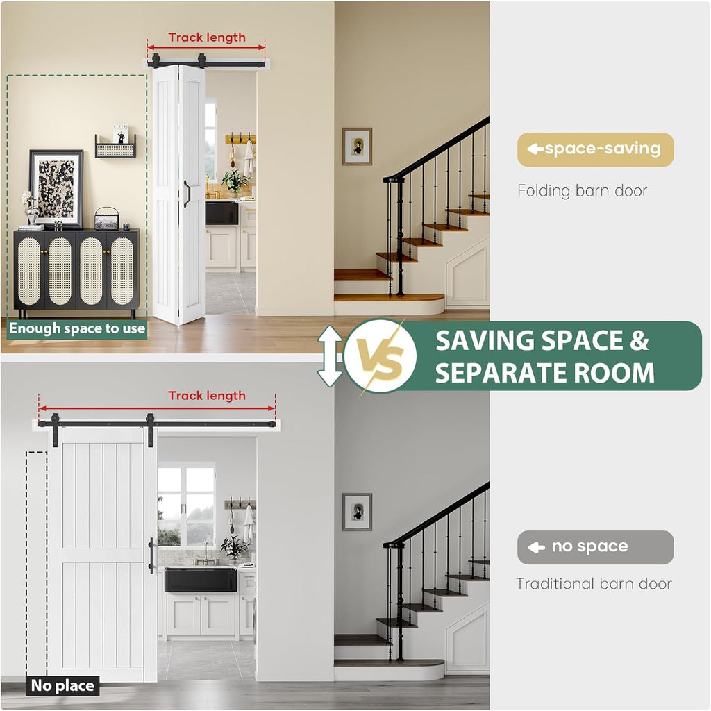 Bifold Barn Doors for Closet 72'' x 84'', Double Bifold Barn Door with Hardware Kit Included,80'' Tr
