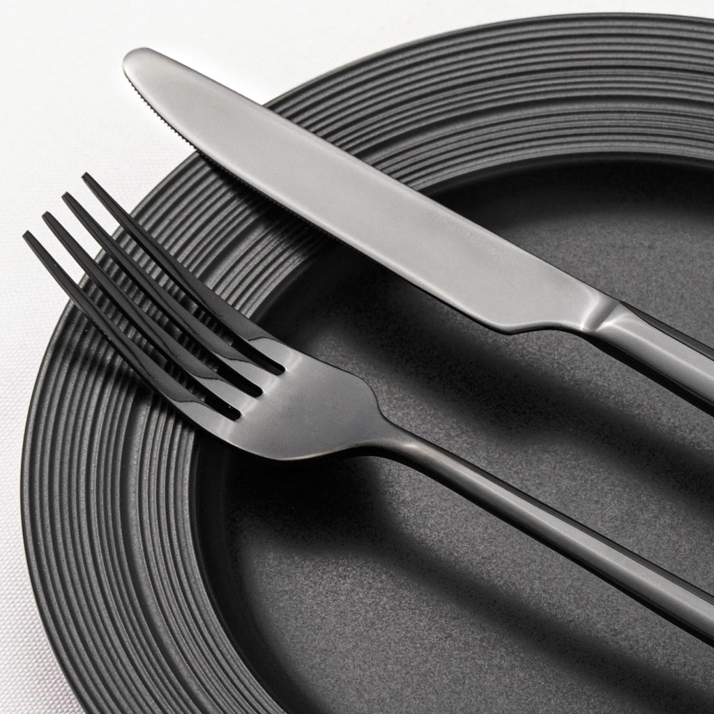 Black Silverware Set, 20-Piece Forged Flatware Set Cutlery Set Premium Stainless Steel, Service for 4