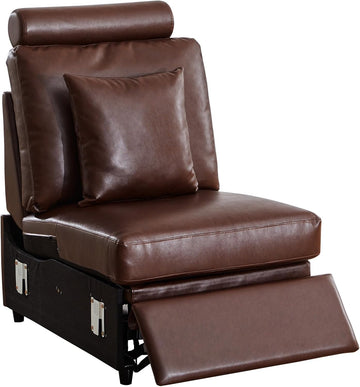 Modern Faux Leather Armless Power Recliner Sofa Seat for Modular Sectional Couch -Dark Brown