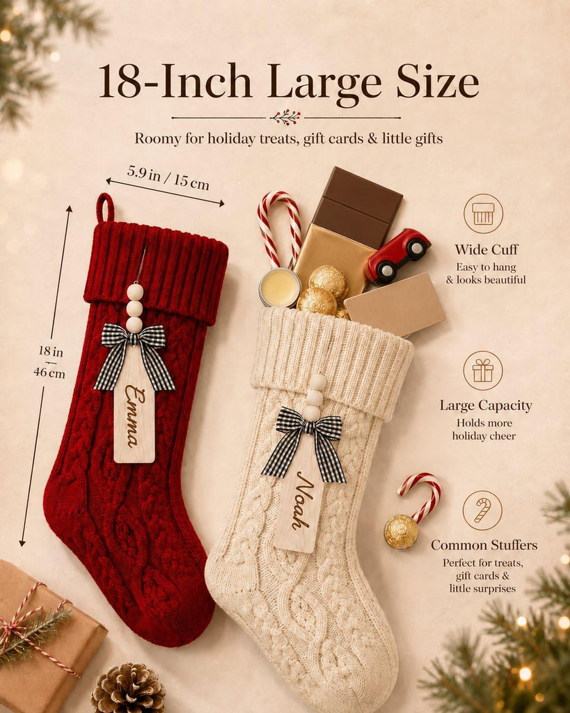 18 Inch Christmas Stockings, 10 Pack Red White Green Khaki Navy - Set of 10