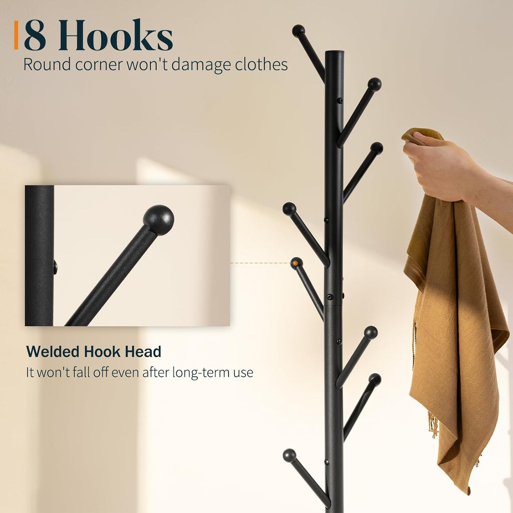 Coat Rack Freestanding with Natural Marble Base - Coat Tree with 8 Hooks Heavy Duty Coat Hanger Stand, Metal Coat