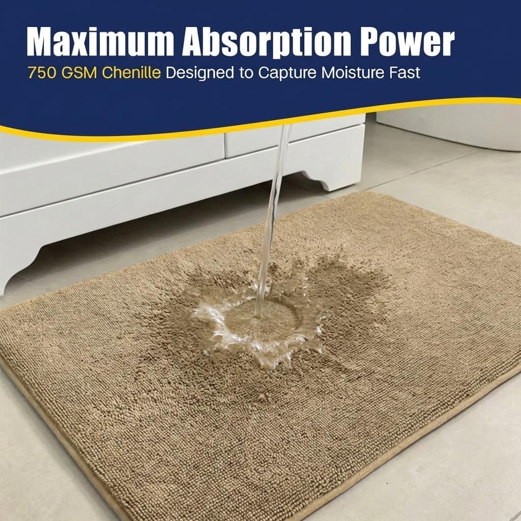 CloudStep Bathroom Rugs, Non Slip Bath Mats , Super Absorbent Memory Foam Chenille, Quick Dry Machine Washable Thick