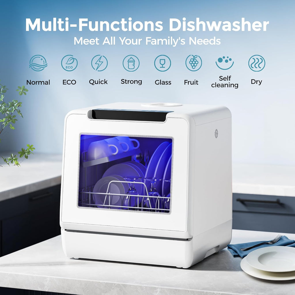 Countertop Dishwasher Portable with 8 Programs, 5L Built-in Water Tank, 167℉ High-Temp, No Hookup Needed
