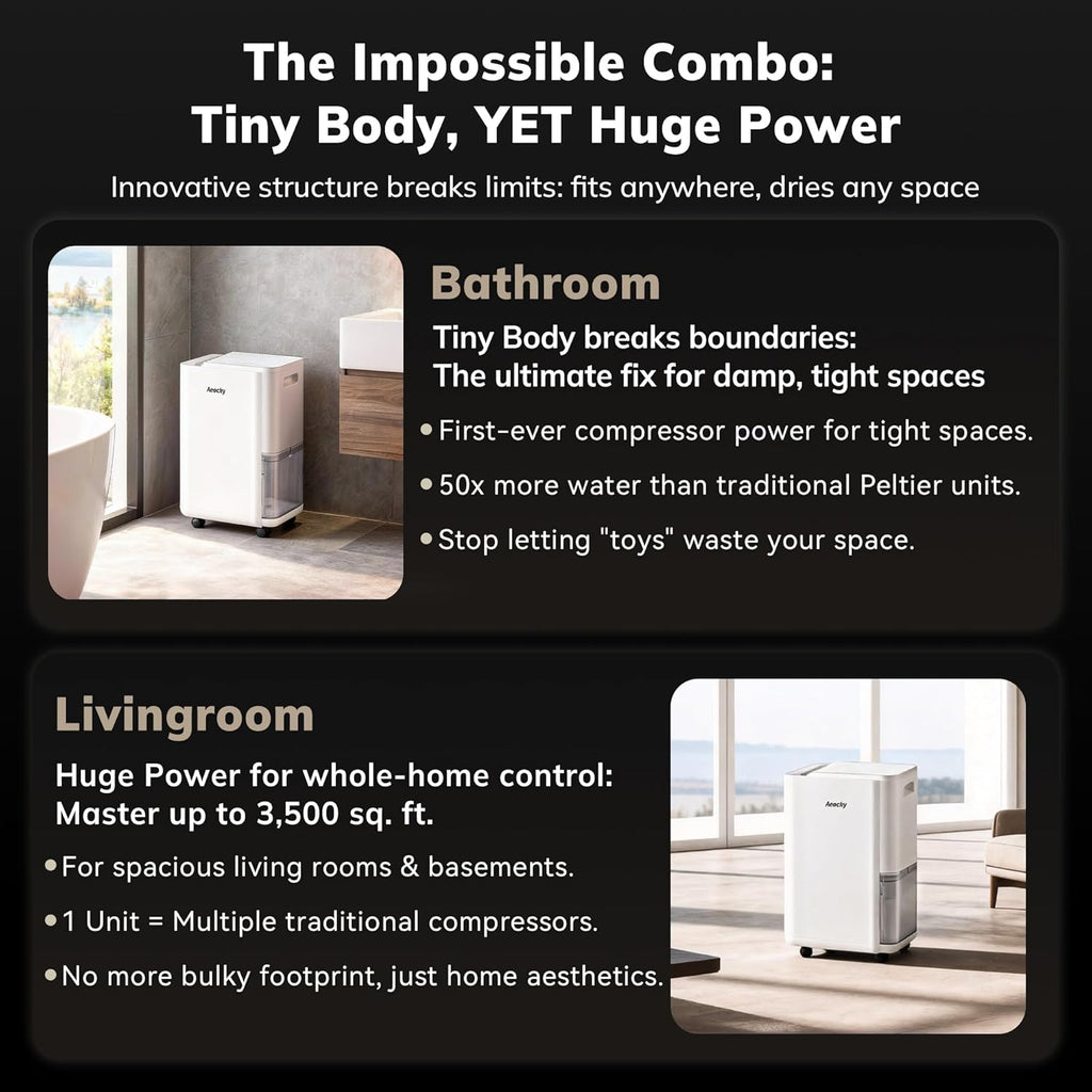 3500 Sq.Ft Compressor Dehumidifier, Max 50 Pint/D Dehumidifier with Drain Hose for Home, Bedroom, Bathroom, Room