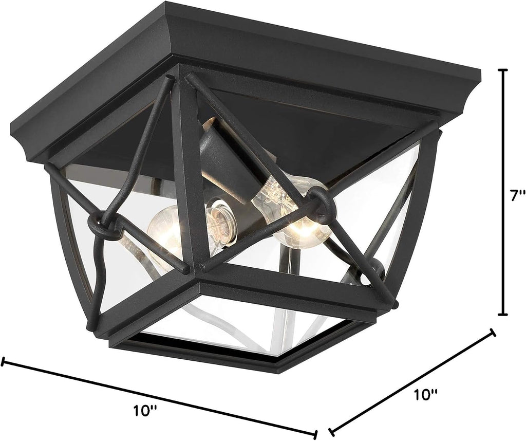 Belmont 2-Lights Outdoor Flush Mount Ceiling Light, 10 Inch Lighting Fixture for Porch, Patio and Entryway, Black