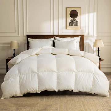 BPC Organic Feather Down Comforter Twin, Hotel-Luxury Fluffy Duvet Insert with 100% Cotton Cover and Puffy Feather