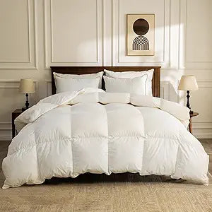 BPC Organic Feather Down Comforter Twin, Hotel-Luxury Fluffy Duvet Insert with 100% Cotton Cover and Puffy Feather