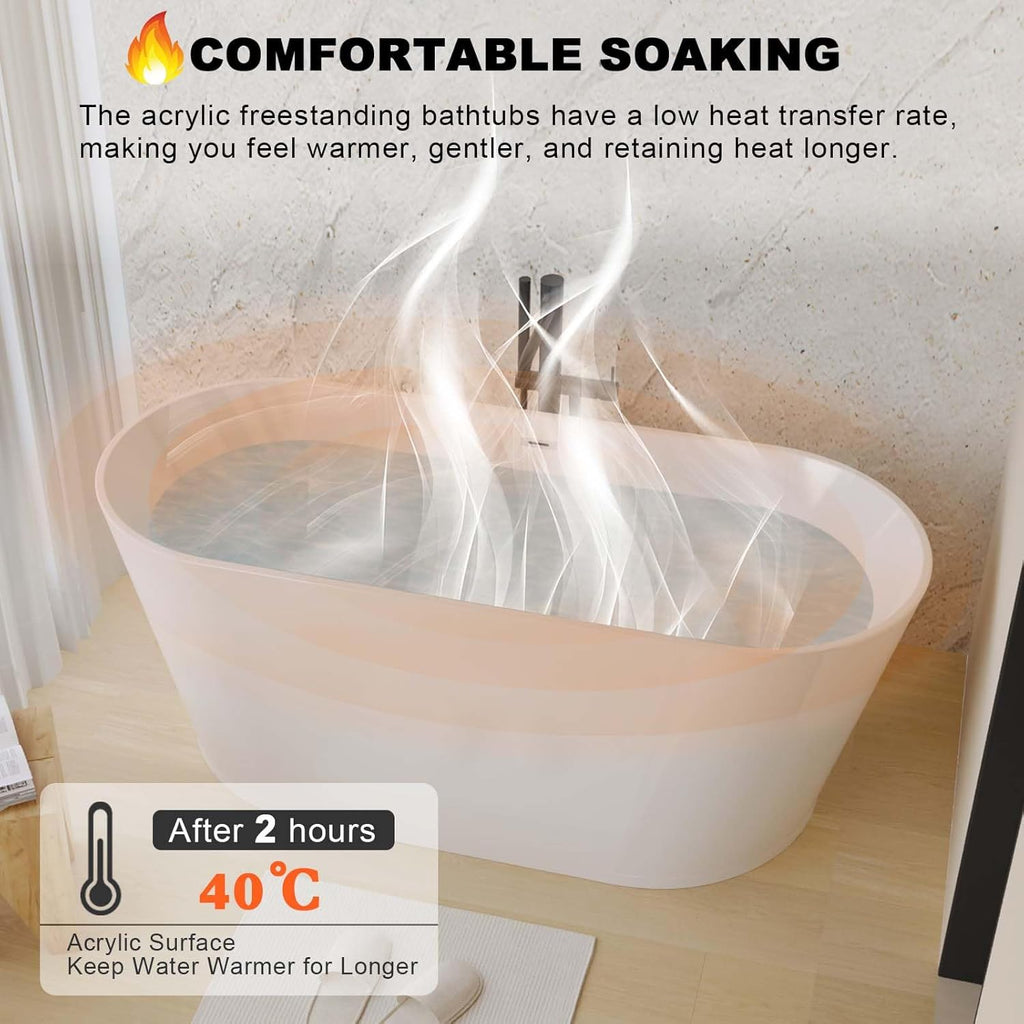 Acrylic Freestanding Soaking Bathtub with Toe-Tap Chrome Drain, Oval Stand Alone Tub, Ergonomic Soaking Tub (67")