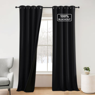 Black 100% Blackout Curtains 2 Panels Set