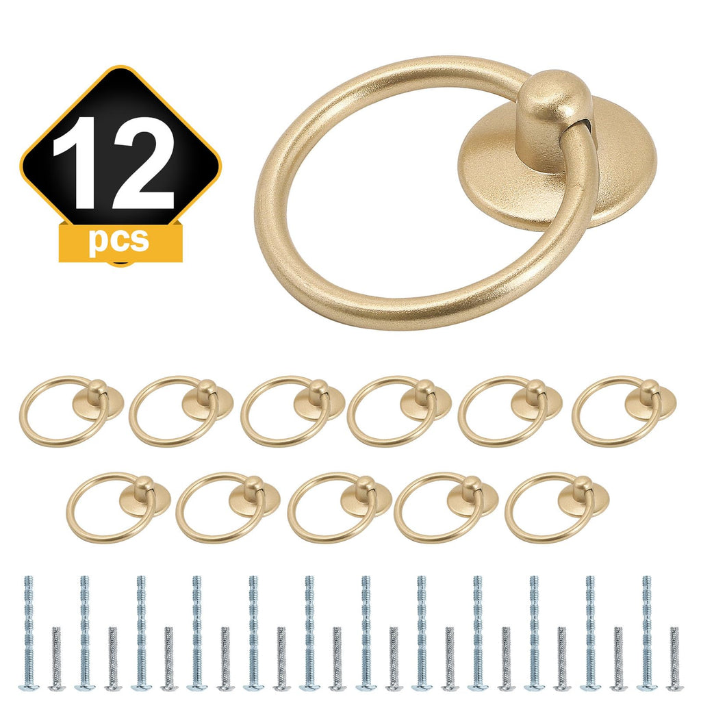 12pcs Drop Ring Drawer Pulls - Champagne Gold