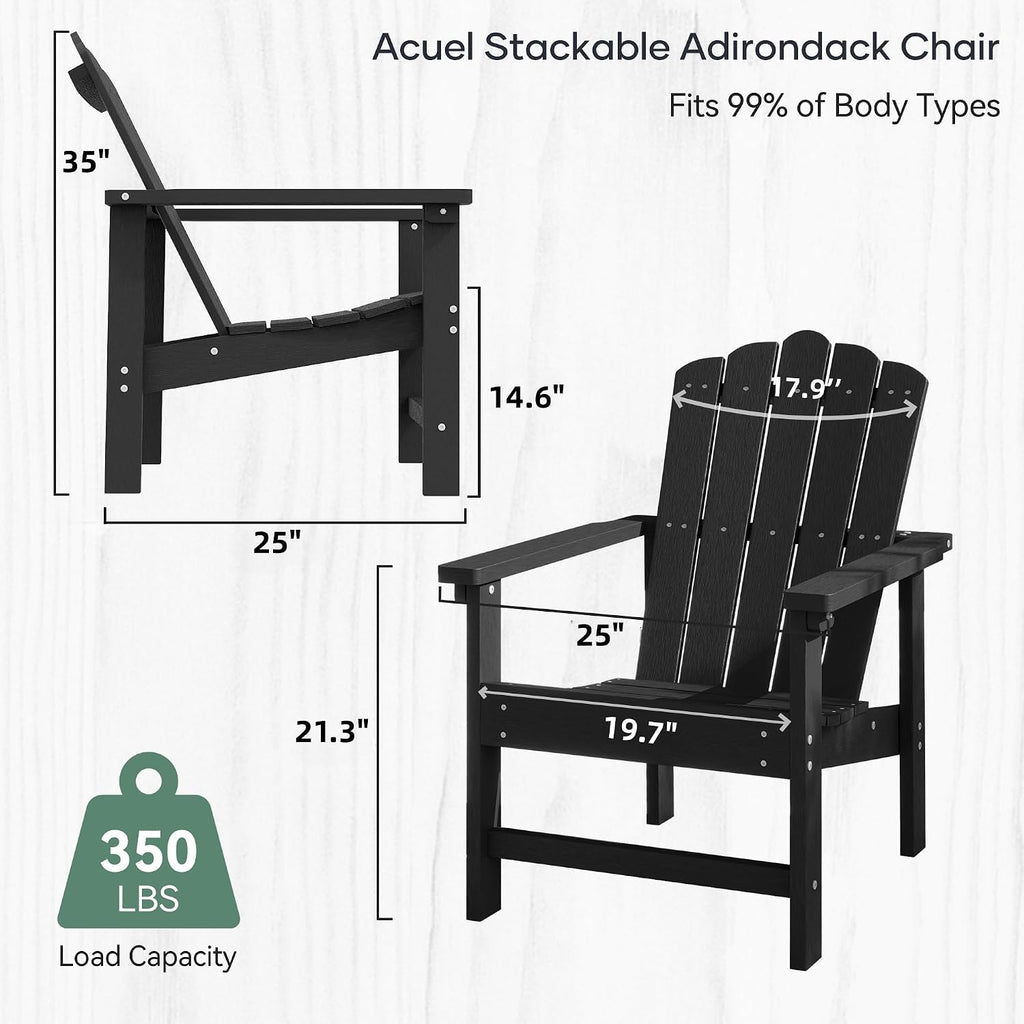 Stackable Adirondack Chairs Set of 2,HDPE,Black | Durable, All-Weather Patio Seating with Wood Texture, Low