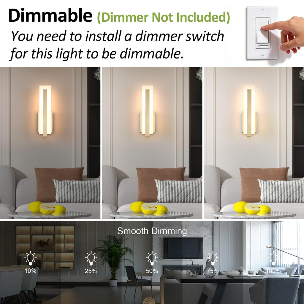 Hardwired Modern LED Brass Gold Wall Sconce Indoor Wall Mount Light