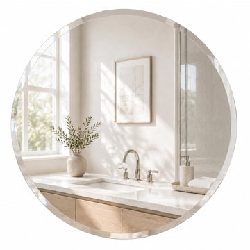 24 Inch Round Frameless Beveled Wall Mirror Vanity