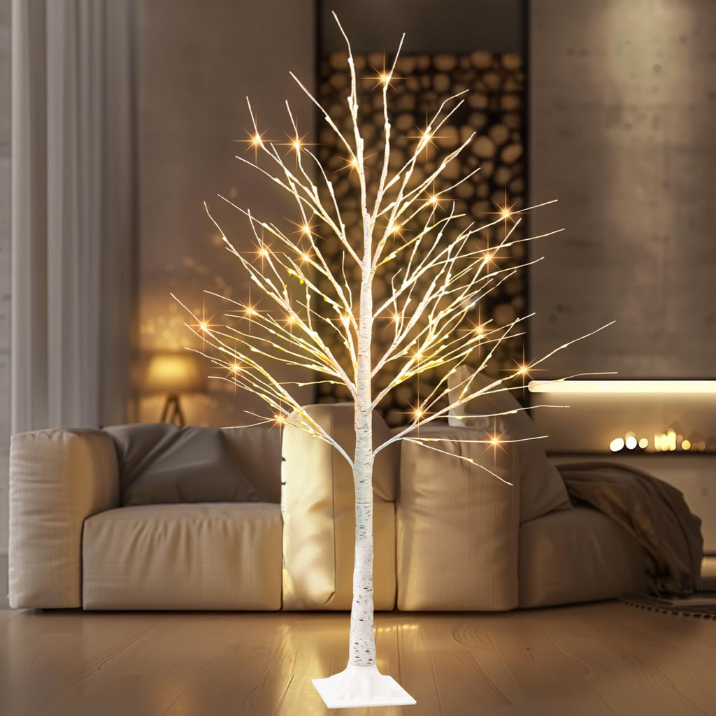2Pack Lighted Birch Tree, 6 FT Total Pre-lit Artificial Christmas Trees for Thanksgiving Christmas Decorations