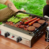 2-Burner Outdoor Propane Gas Griddle, 17-Inch Flat Top Grill, 20,000 BTU Portable Camping Griddle Station