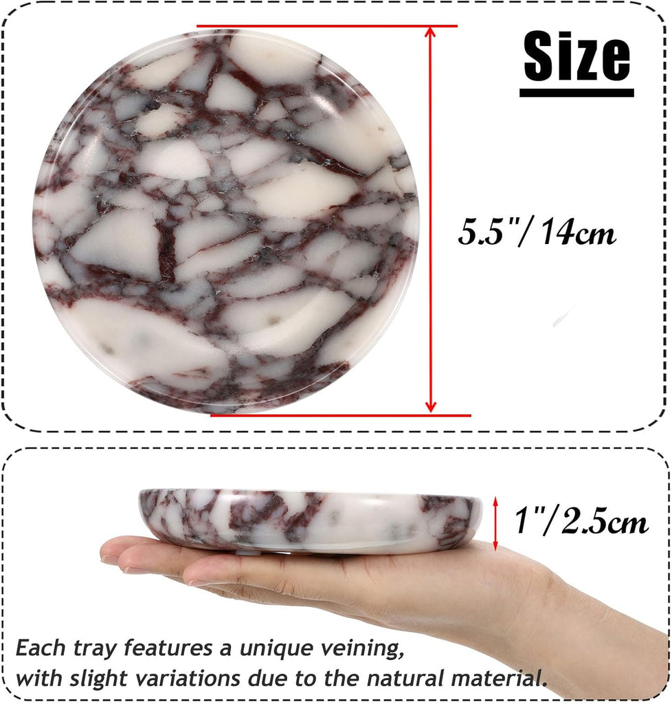 Small Round Key Bowl Table - 5.5" Natural Marble Jewelry Dish Tray Decorative Key Plate Holder Catch All Bowl for