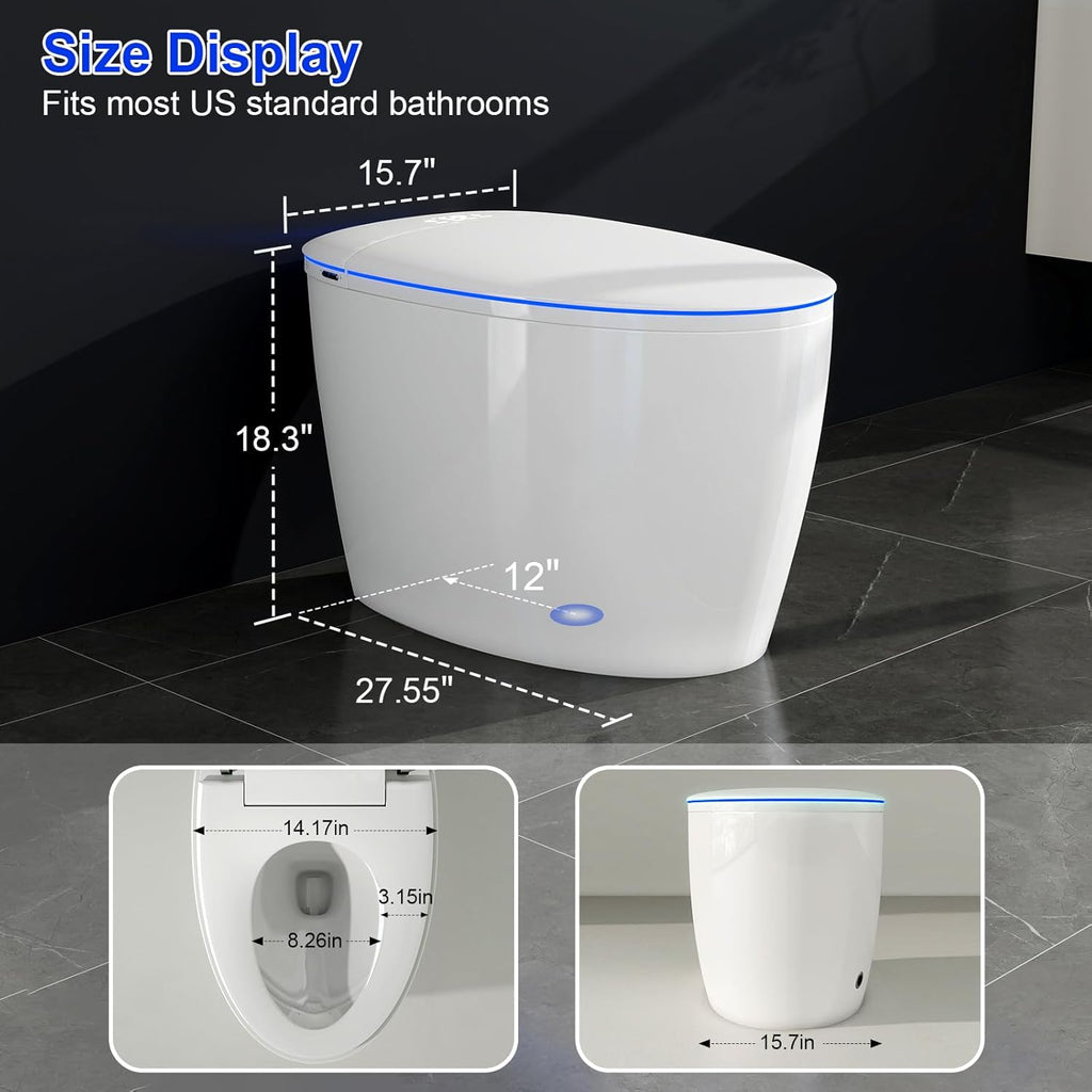 Smart Toilet with Bidet Built in, Bidet Toilet with Foam Shield, Auto Open/Close Lid & Dual Flush