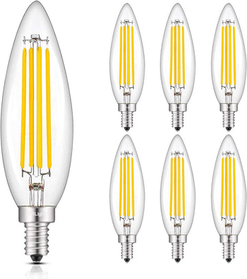8W E12 Dimmable B11 LED Candelabra Bulbs 2700K Warm White, 6-Pack