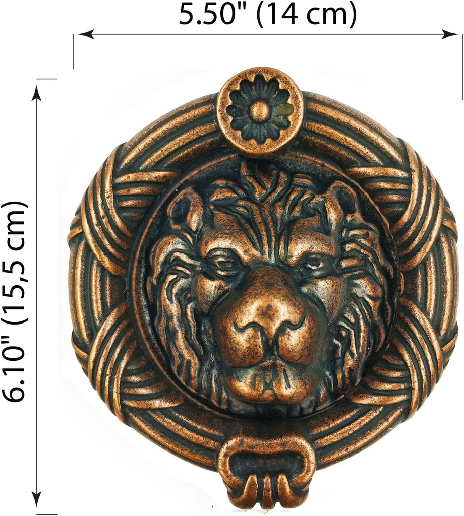Traditional Solid Brass Sandringham Lion Head Door Knocker (Antique Copper)