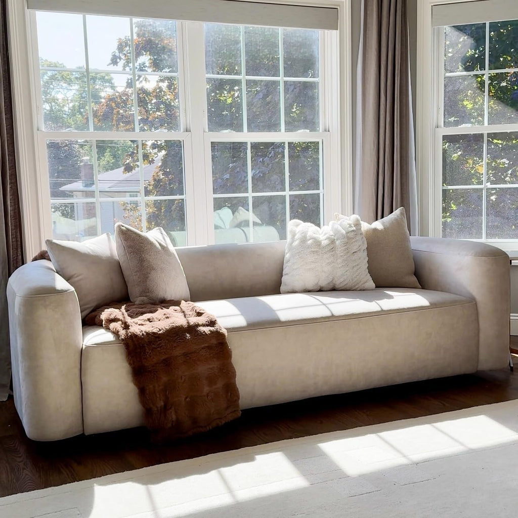 Luxury Modern Tight Curved Back Velvet Sofa, Minimalist Style Comfy Couch for Living Room Apartment, 3 Seater