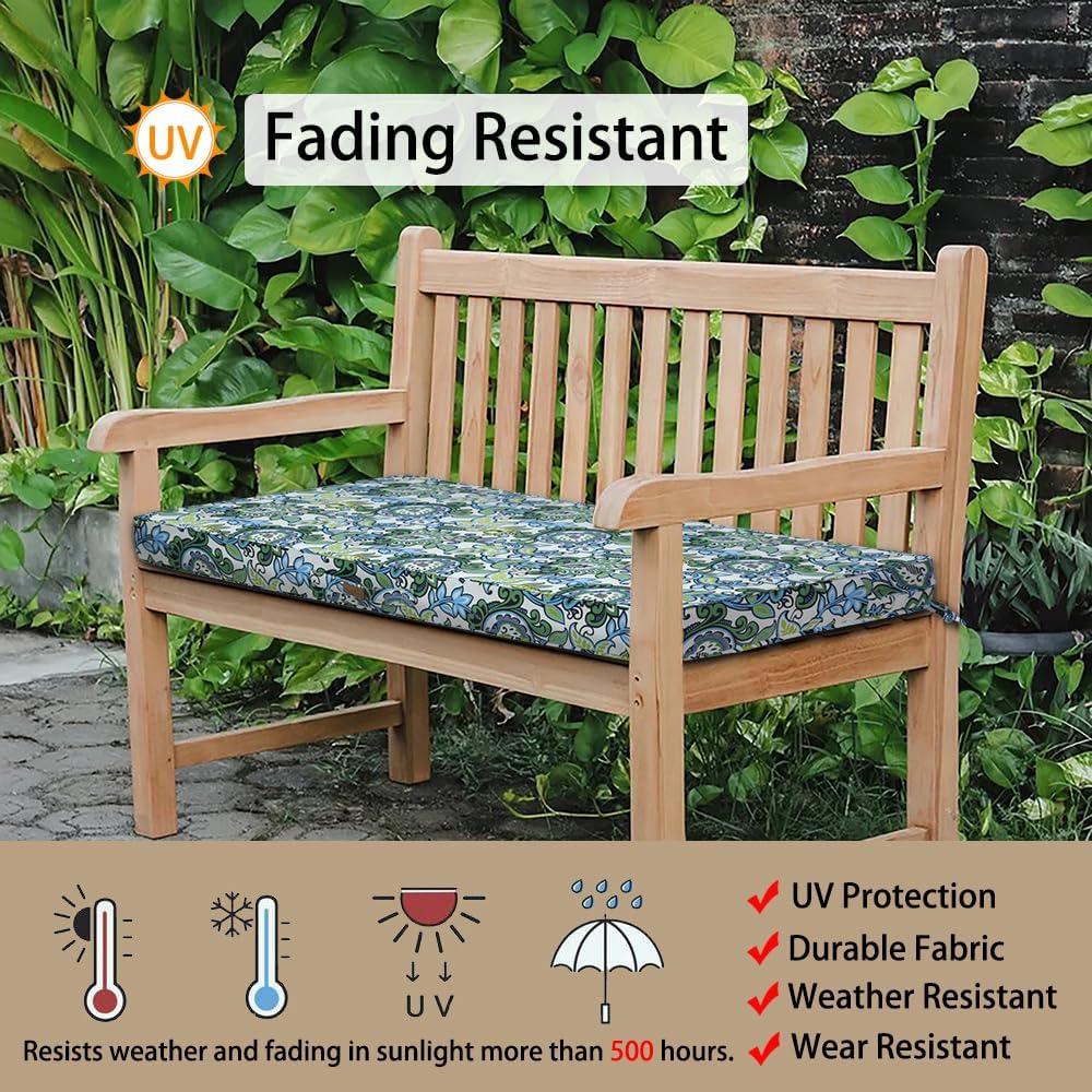 Outdoor Bench Cushion 48 x 18 Inch, Waterproof Fade Resistant Patio Garden Loveseat Sofa Settee Couch Swing Pads with