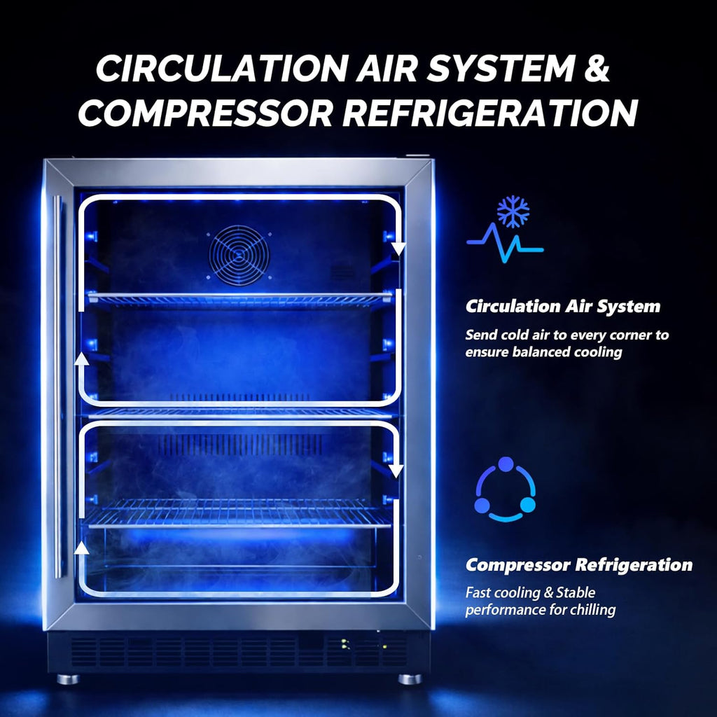 24 Inch Beverage Refrigerator, 5.8 Cu.Ft. Under Counter Beverage Fridge with Gla