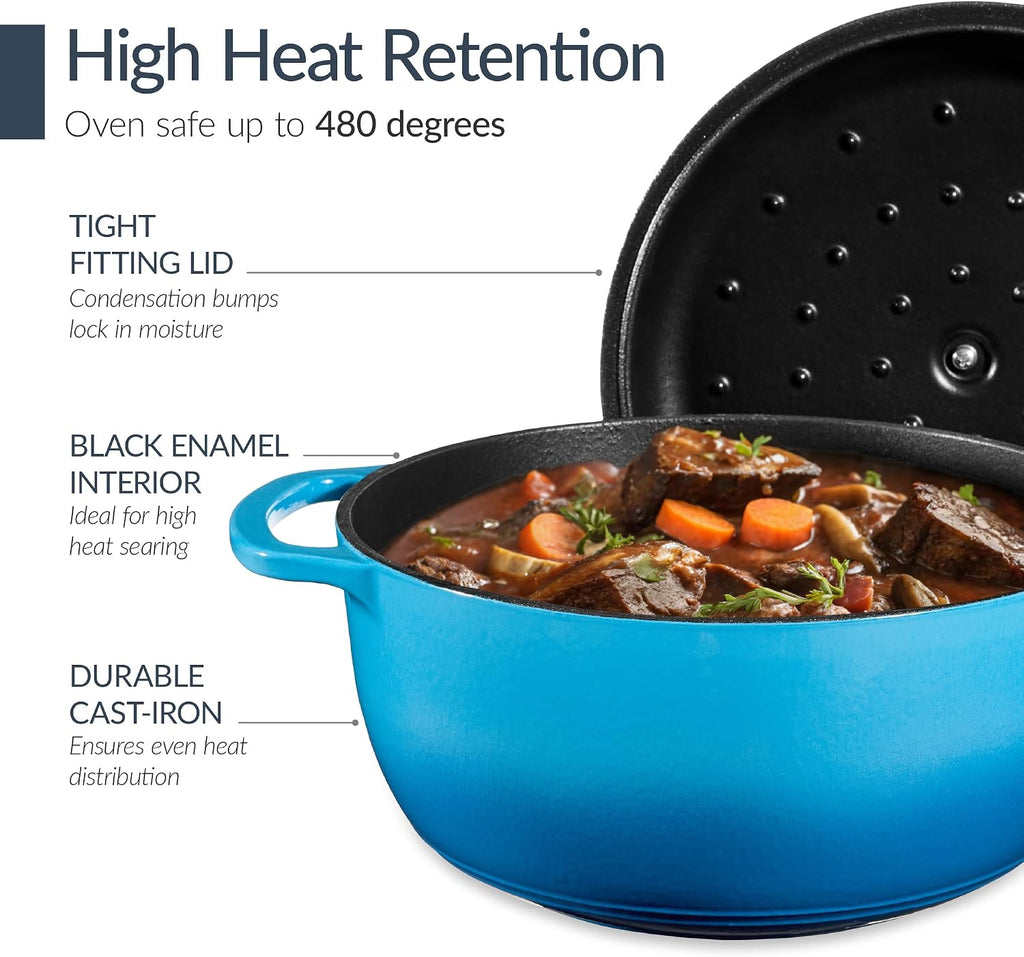 6-Piece Cast Iron Cookware Set, Ceramic Coated 6Qt Dutch Oven, 2Qt Skillet W/Lid, 10" Grill Pan W/Press, Non-toxic