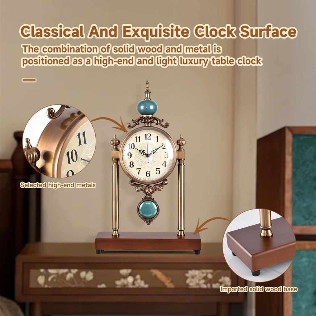 Vintage Fireplace Mantel Clock - Silent Retro Desk Clock for Living Room