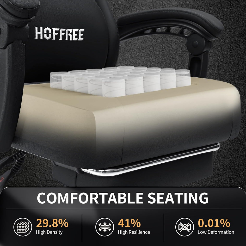 Gaming Chair with Shiatsu Kneading Massage Heated Computer Desk Chair Black | 155° Recliner with Footrest;Height