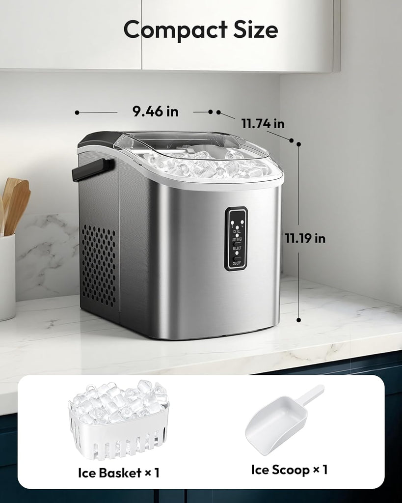 Ice Maker Countertop, 9 Cubes Ready in 6 Mins, 26lbs/24H, Self-Cleaning, Portable Ice Maker Machine with Carry