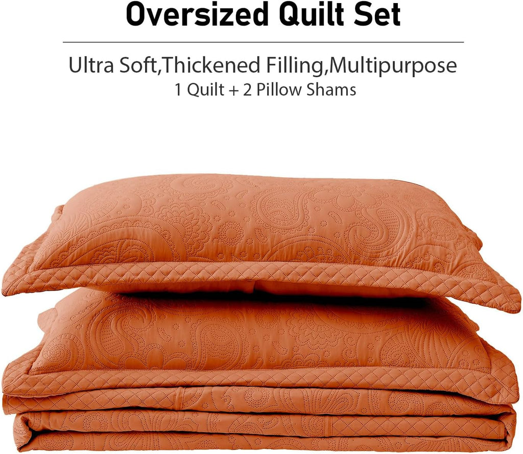 King Bedspread 132x 120, Burnt Orange Oversized King Bedspread, 3 Piece Soft Microfiber Lightweight Oversized