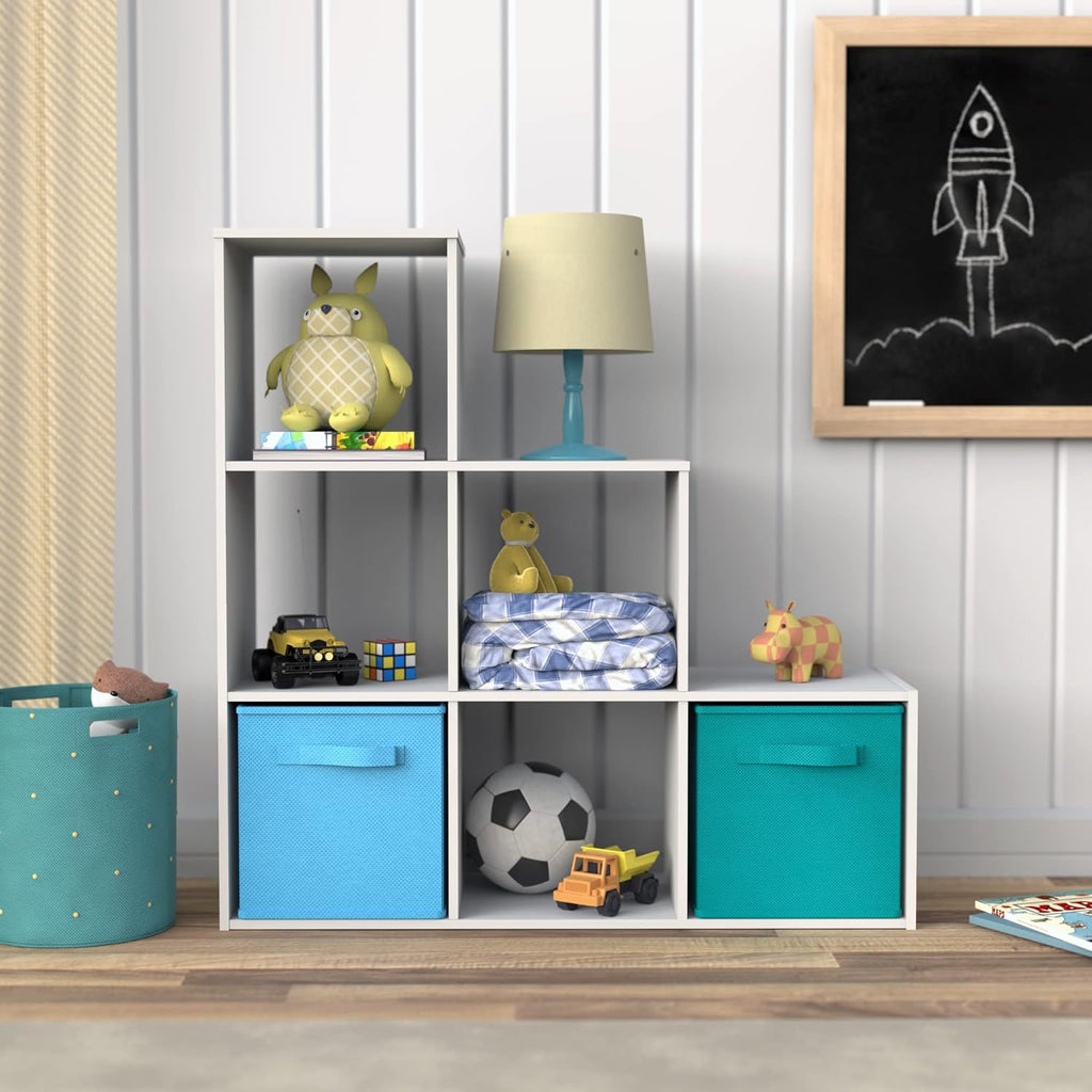 Cubeicals 3-2-1 Cube Storage Shelf Organizer Bookshelf, 3 Tier, Steps, Corner Unit, Easy Assembly, Wood