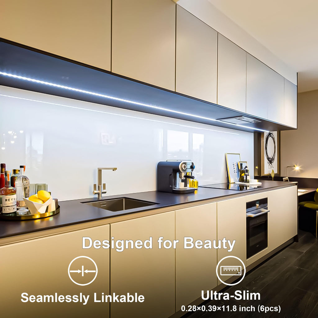 Under Cabinet Lights, Plug in, Seamlessly Linkable 12 Inch, 6 Bars+Switch+Extensions, Under Counter Lighting