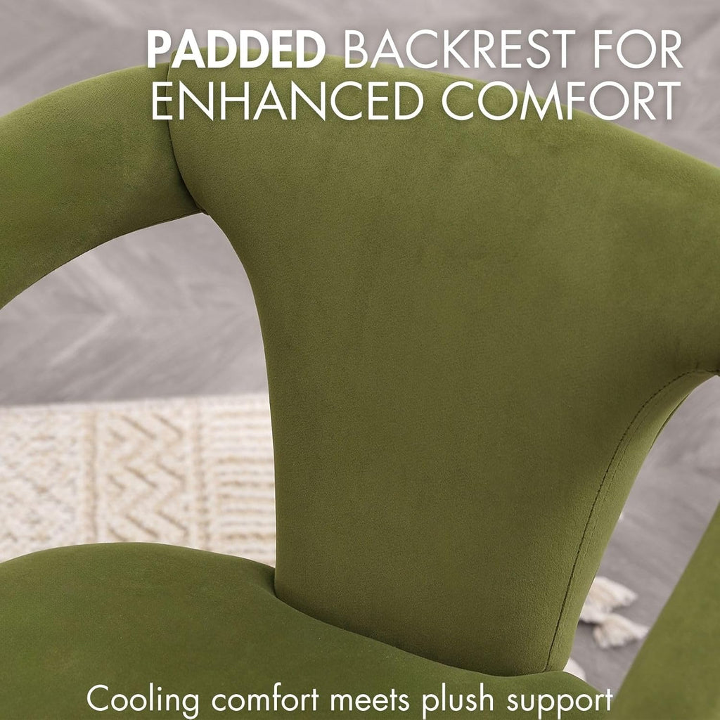 Olive-Green Velvet Dining Chairs Set of 2, Modern Solid Wood Kitchen Chairs