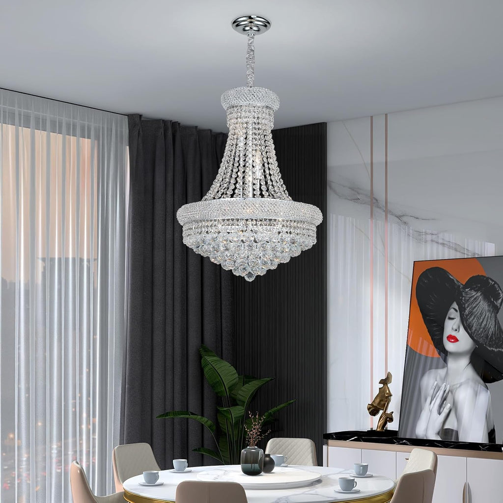 Crystal Chandeliers for Dining Room Light Fixture_Empire Style K9 Crystal Chandeliers for Entryway_12 Lights Chrome Luxury Lighting Fixtures for Living Room Bedroom Stairway Foyer Hallway