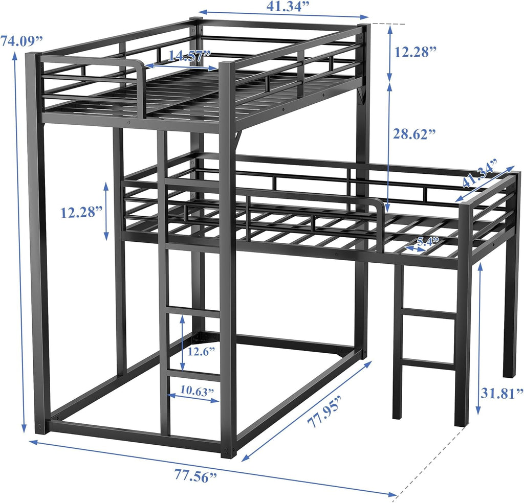 Heavy Duty L-Shaped Triple Bunk Bed for Kids Bedroom,Twin Over Twin Over Twin Metal Bunkbeds with Ladder & Safety